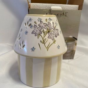 Elements Lilac Purple Cream Stripe Ceramic Lamp Tea Light Candle New In Box